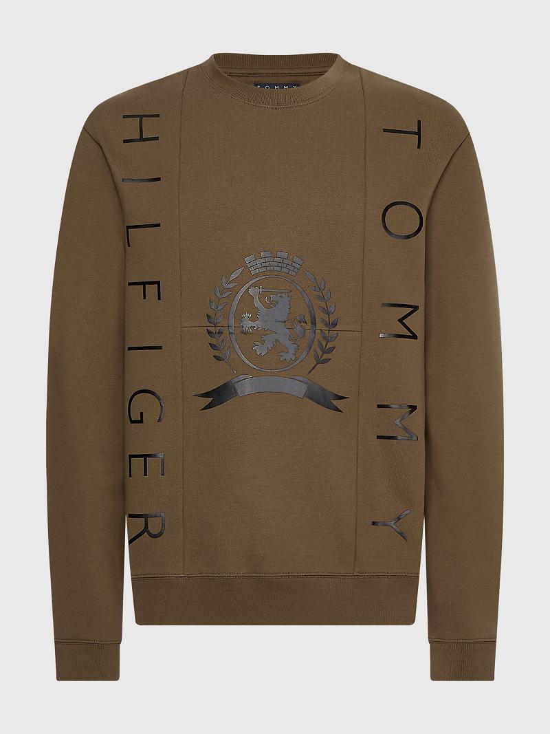 Férfi Tommy Hilfiger Crest and flag Pulóverek Zöld | HU 900VRW